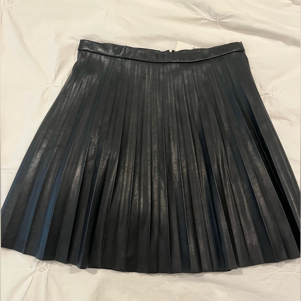 J. Crew black pleated faux leather skirt